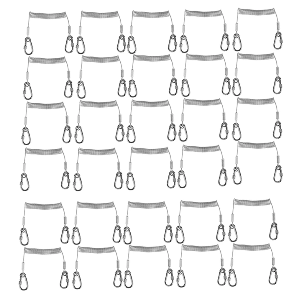 Set of 30 Fishing Lanyard Stainless Steel Retractable Coiled Tether with Carabiner for Pliers Lip Grips Tackle Fish Tools