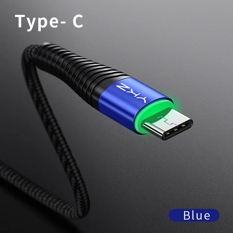 YKZ светодиодный светильник usb type C кабель 3A Быстрая зарядка зарядное устройство USB-C type-c кабель для samsung S10 S9 Xiaomi Mi 9 8 One Plus USB C шнур - Цвет: Blue