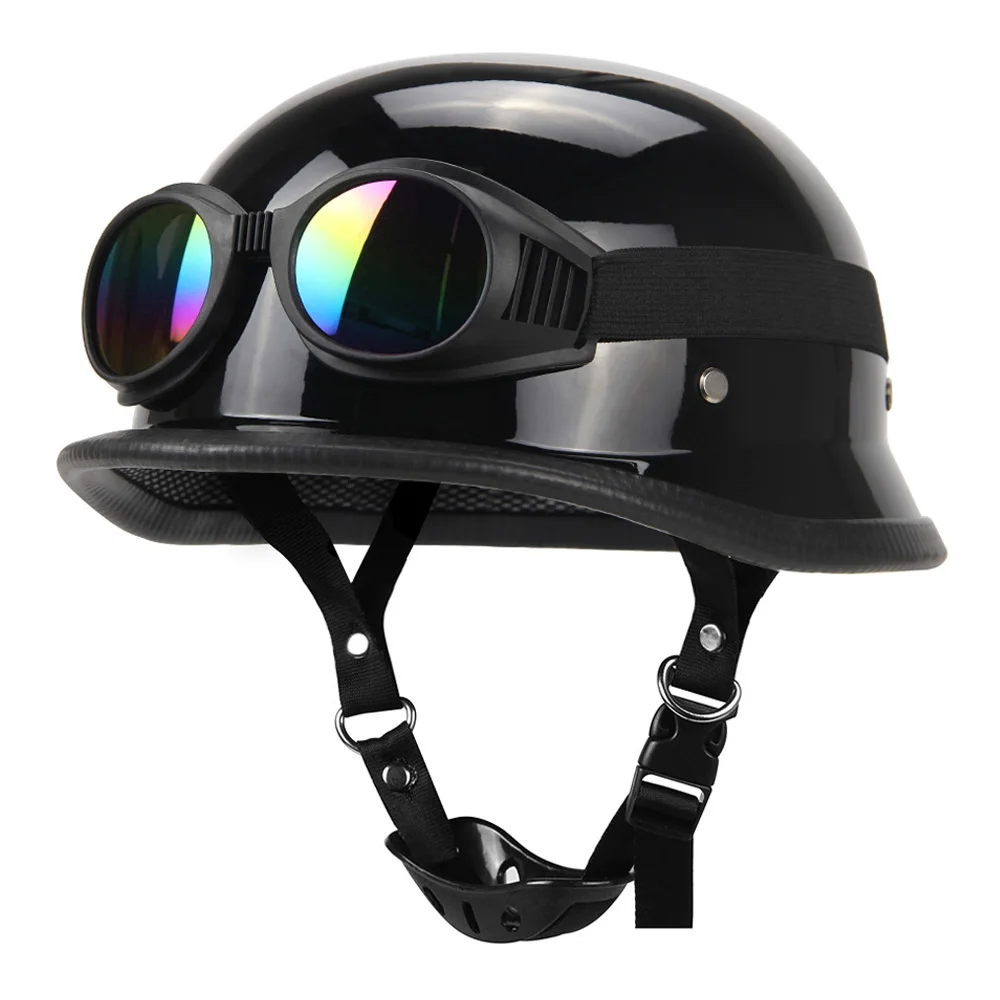 Мотоциклетный шлем немецкий кожаный винтажный Casco мото мотоциклетный открытый шлем ретро Половина шлем Чоппер Байкер пилот точка Размер S-XXL - Цвет: Light black glass-01