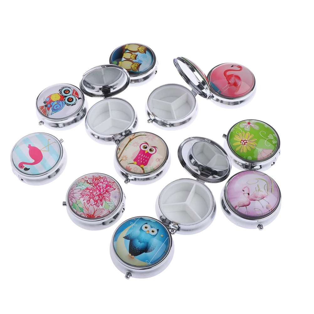 1PCS Portable Pill Box Folding Pill Case Metal Pill Cutter Medicine Organizer Makeup Storage Container Random