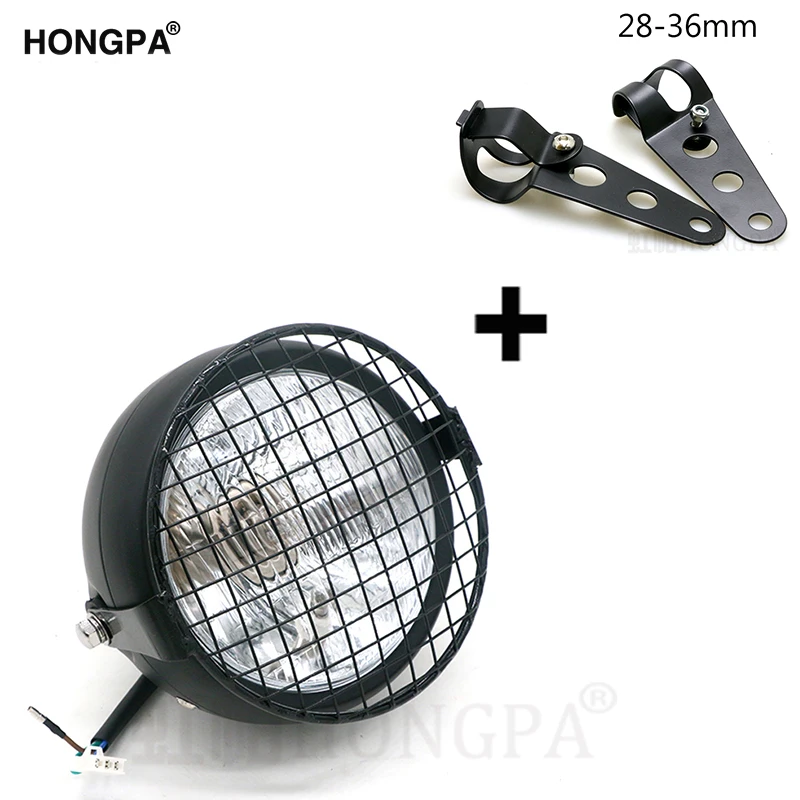 6,5 дюймов мотоциклетный Ретро металлический головной светильник 35 Вт галогенный передний головной светильник с кронштейном наборы масок для CG125 GN125 Harley Cafe Racer - Color: B-2