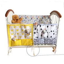 Hot Muslin Bed Hanging Storage Bag Baby Bed Fashion Baby Cotton Crib Organizer Toy Diaper Pocket 60* 50cm