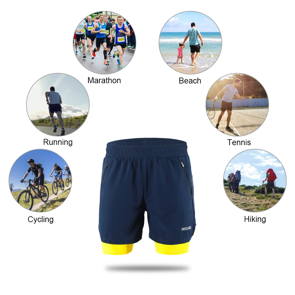 2 в 1 шорты для бега, велосипедные шорты, мужские быстросохнущие дышащие спортивные шорты для тренировок, марафона, велосипеда, фитнеса