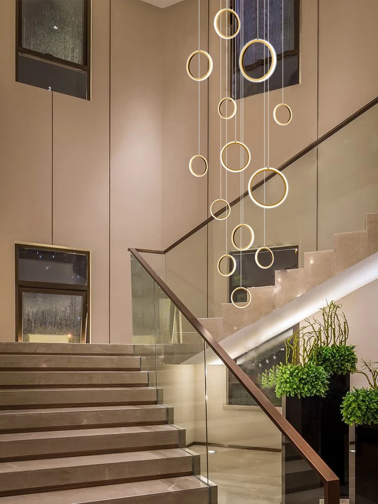 

GY Modern Minimalist Loft Duplex Hollow Hall Lamps Nordic Led Apartment Living Room Villa Stair Long Chandelier