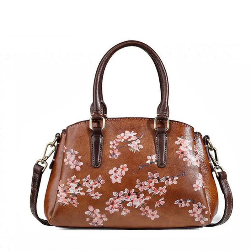 

Genuine Leather women bags for women Vintage printed leather bag 2019 winter new shoulder bag retro leather handbag