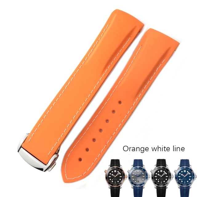 18mm 19mm 20mm 21mm 22mm Rubber Silicone Watch Bands For Omega Seamaster 300 speedmaster Strap Seiko Watchband blue black orange Orange white line