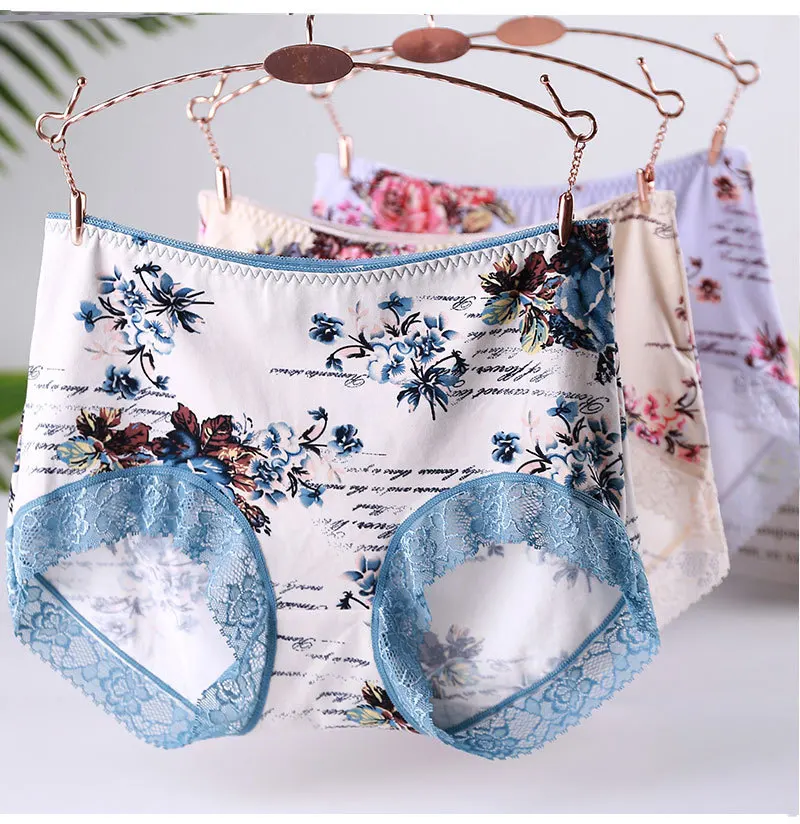3Pcs/lot No trace Chinese Ink flower print Cotton Sexy Lingeries