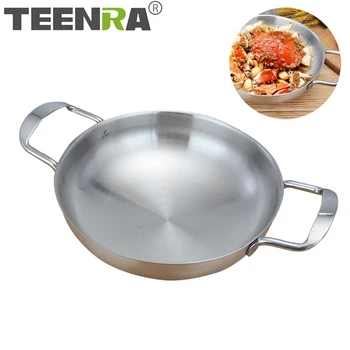

TEENRA Stainless Steel Paella Pan Spanish Seafood Stock Pot Non-stick Frying Pan Crayfish Seafood Cooking Pan Kitchen Tools