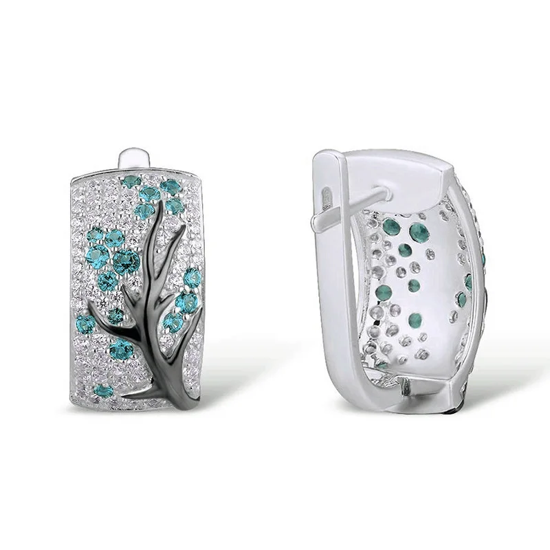 Двойные серьги-клипсы в виде цветущей сливы для женщин, серебро с микро кристаллами, 6 цветов, CZ Модный подарок для девочек, ювелирное изделие KAE079 - Окраска металла: Light Blue