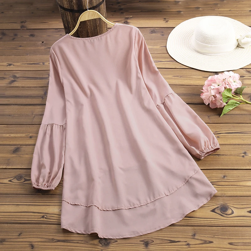 Рубашки с рукавами фонариками размера плюс Женская Асимметричная блузка 2019