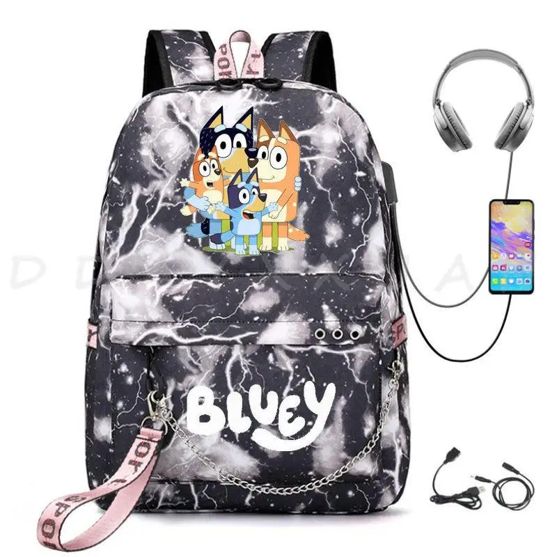 Рюкзак бинго bluey для мужчин и женщин ранец с USB-зарядкой мальчиков девочек детский