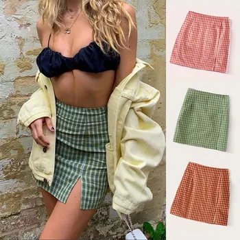 

Women Plaid Mini Skirt Sweet Slim A-line High Waist Split Short Skirts Female 2020 Summer Student Fashion Lattice Skirts Ladies
