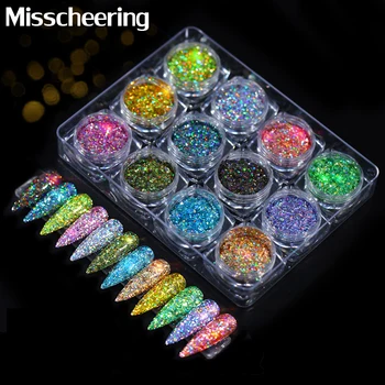 

12 Boxes Sparkly Nail Sequins 3D Hexagon Colorful Nail Flakes Light Change Glitter Powders Dazzling Charm Nail Art Decorations