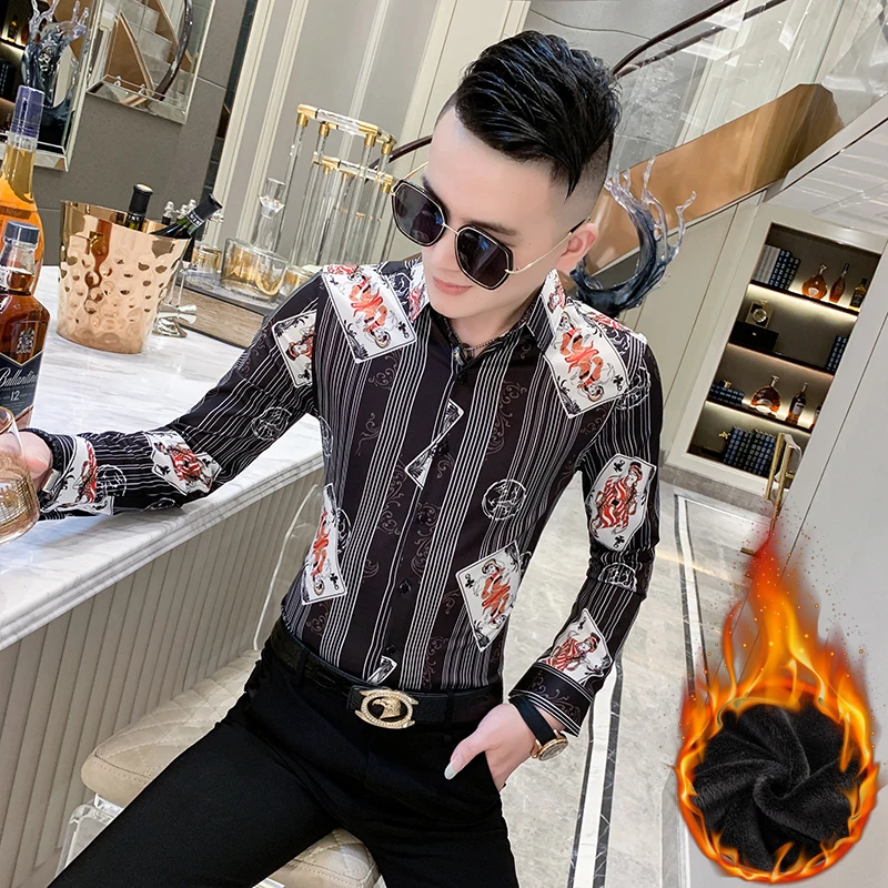 Chemises Homme Autumn Winter Men Dress Shirt Streetwear Thick Warm Long Sleeve Mens Casual Shirts Night Club Prom Tuxedo 3XL-M