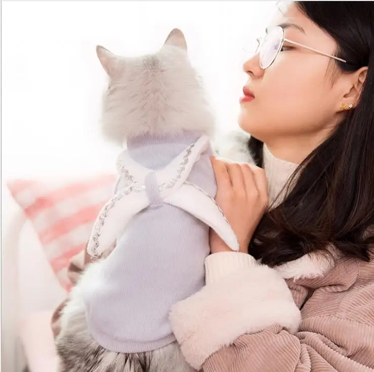 Зимняя теплая одежда для домашних животных для маленьких и средних кошек, крылья ангела, вязаные костюмы со свитером, пальто для котят, куртка для домашних животных, одежда для кошек и собак