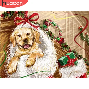 

HUACAN 5D DIY Diamond Painting Christmas Full Square Diamond Embroidery Dog Kit Mosaic Animal Handicraft Holiday Gift