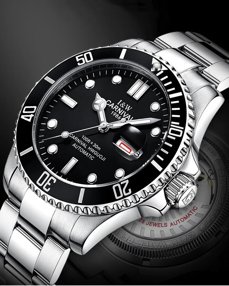 High end Sport watch Water Ghost Series CARNIVAL Swimming Automatic Watch Men Calendar Sapphire Luminous Mechanical watches men