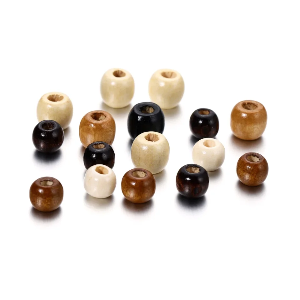 Craftdady 100 Cuentas Redondas De Madera Redondas De 19 Mm, 5 Colores, Cuentas Trenzadas De Pelo De Rastas, Agujero Grande, Espaciador Europeo Para Macramé, Manualidades, Joyería, Agujero: 9 Mm