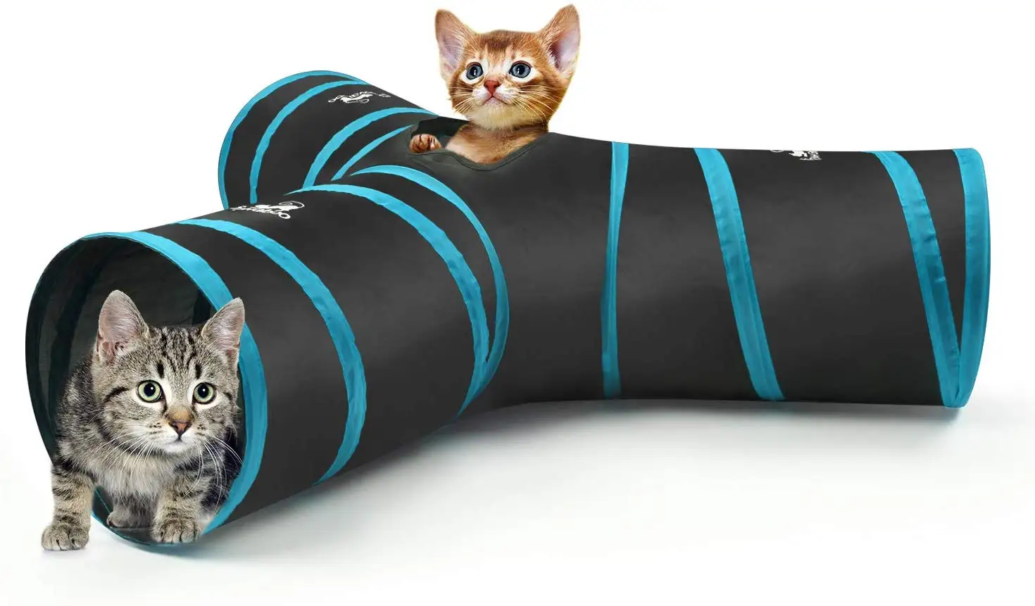 3-Way Tunnels Extensible Collapsible Cat Play Tent Interactive Toy Maze Cat House Bed with Balls and Bells for Cat Puppy Kitten
