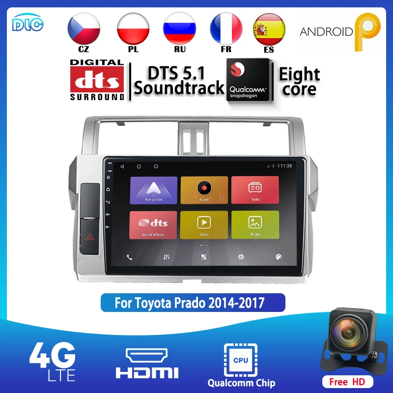 

DLC Qualcomm Chip 1280*720 IPS 9Inch Android 9.0 GPS Stereo HDMI DTS BT WIFI+4G For 2014-2017 Prado 4+64G DSP Car PlayerMedia