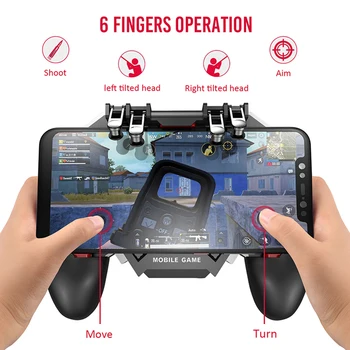 

AK77 PUBG Mobile Joystick Controller Turnover Button Gamepad for PUBG iOS Android Six Finger Operating Gamepad With Cooling Fan