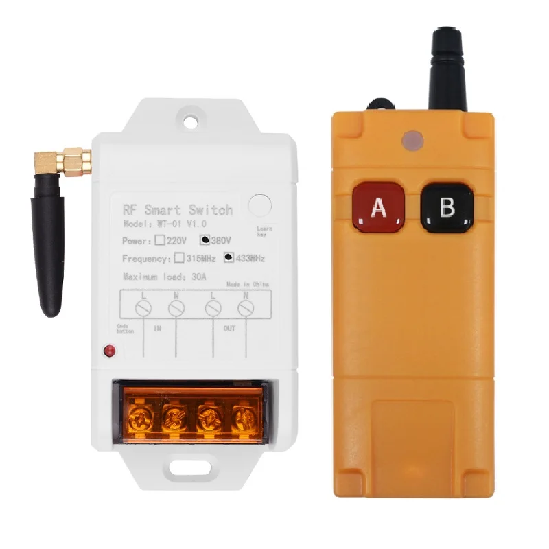 433MHz Draadloze afstandsbediening Schakelaar - AC 220V 30A draadloze RF- schakelaar met 2 zenders, afstandsbediening Relay Control Switch, voor huishoudelijke apparaten, pompen, landbouwmachines