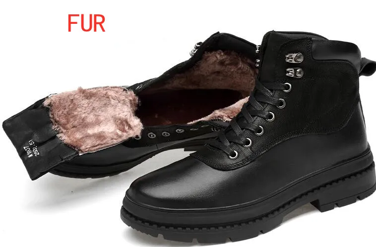 black lace-up fur Fine Zero/Новое поступление года; мужские парусиновые ботильоны на платформе с застежкой-липучкой; модные черные ботинки в стиле панк; обувь на плоской подошве; зимние ботинки - Цвет: black lace-up fur