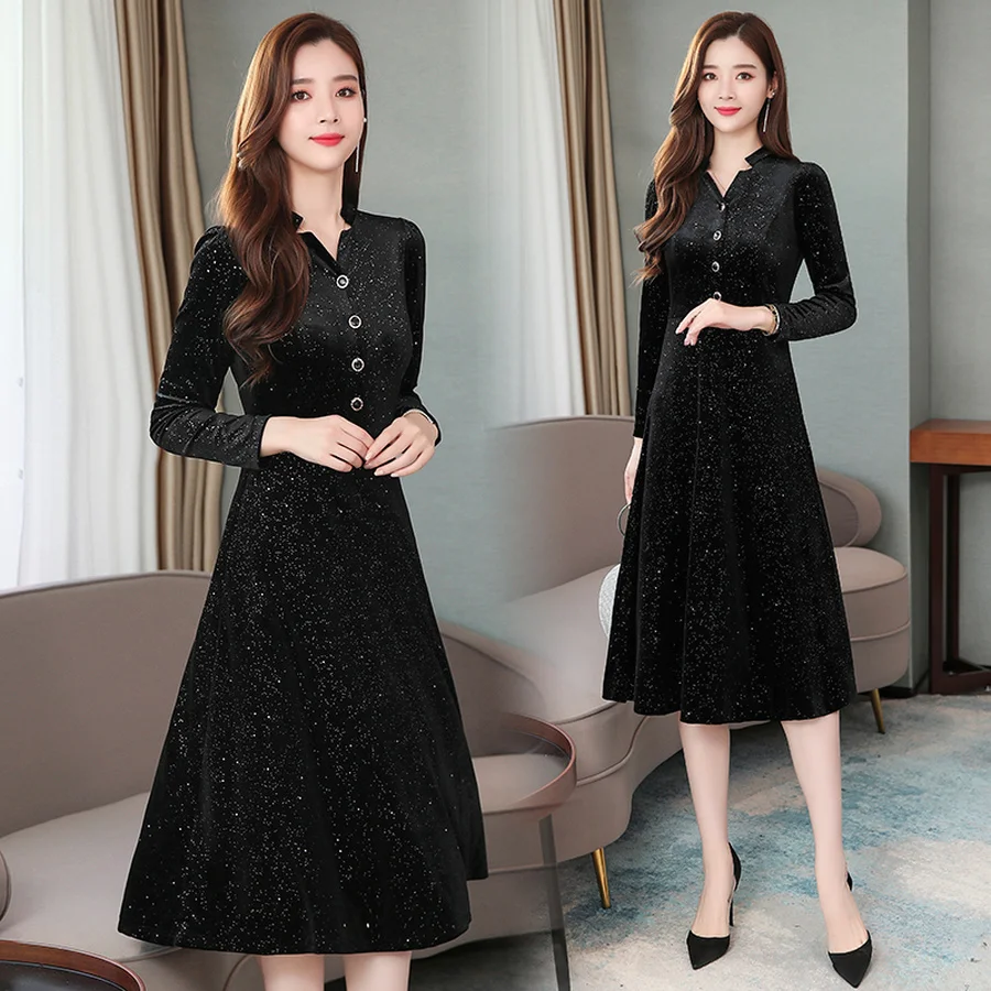 

2019 Vintage Chic Gold Velvet Midi Dresses Autumn Winter New 4XL Plus Size Long Sleeve Dress Elegant Women Bodycon Party Vestido