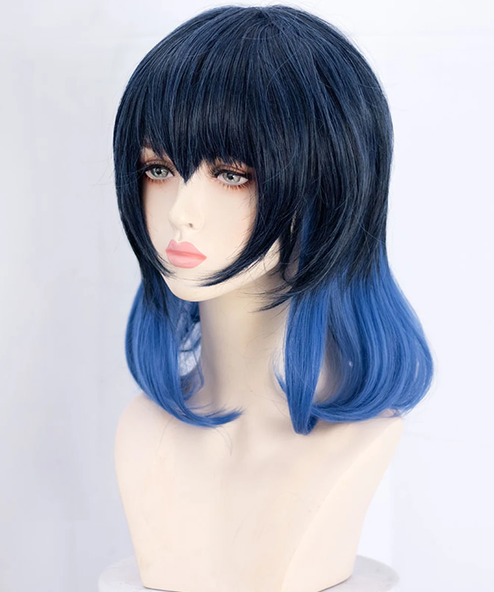 Парик для косплея HSIU Hashibira Inosuke из аниме рассекающий демонов с черным и синим