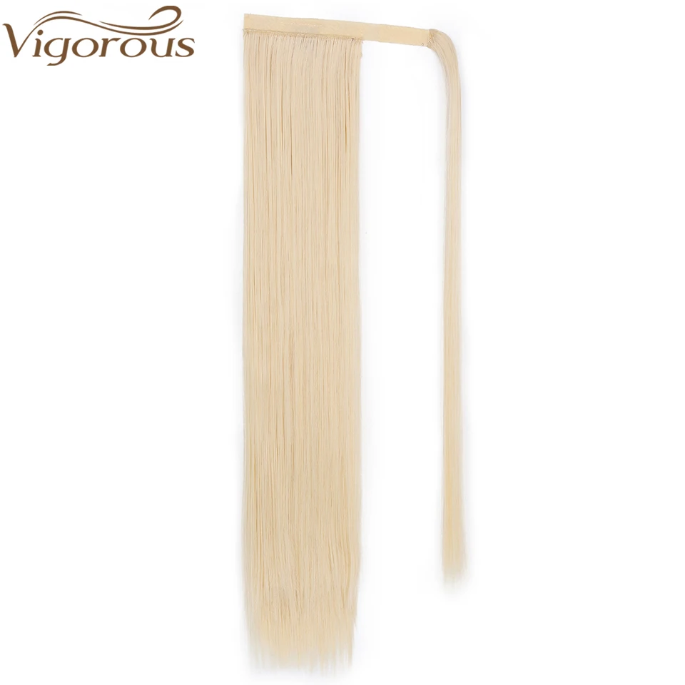 

Vigorous 24'' Long Silky Straight Ponytails Clip In Synthetic Pony Tail Heat Resistant Fake Hair Extension Wrap Round Hairpiece