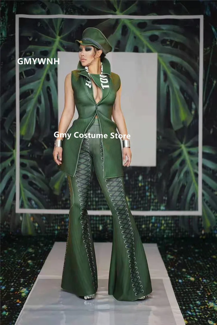 Y70 женская зеленая куртка с принтом женские брюки вечерние платья диско костюмы для сценических выступлений бар наряды одежда для выступлений клуб