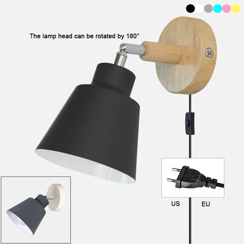 Nordic Modern Wall Lights With Knob Switch Iron E27 6 Color Macaroon Bedside Lamp Led EU/US Plug Parlor Study Sconce Light | Лампы и
