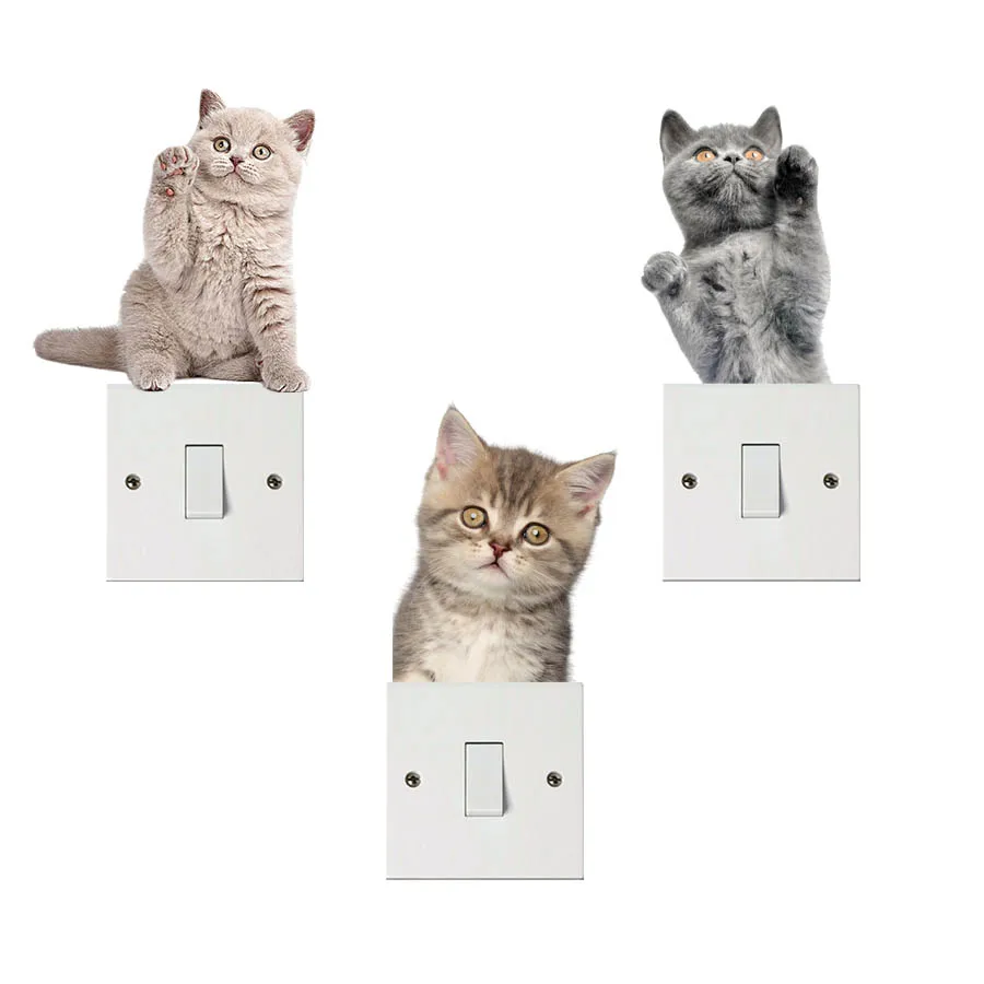 Lovely Cute Little Cat Baby Light Switch Stickers On Wall Art Sketch Laptop Decals for kids Nursery Room Home Decoration Mural (1)