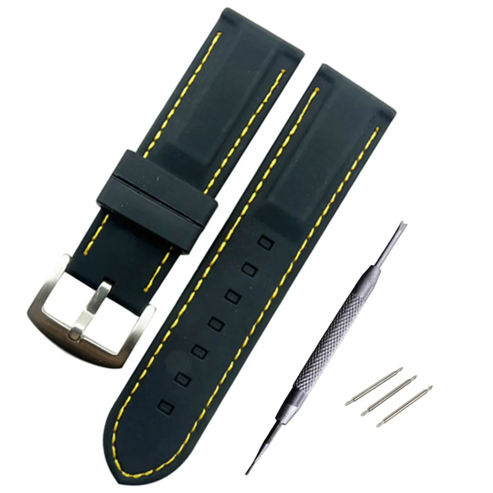 Силиконовые спортивные часы на резиновом ремешке, сетчатый узор, универсальный ремешок для наручных часов, браслет 20 мм, 22 мм, 24 мм, 26 мм для мужчин - Цвет ремешка: yellow line
