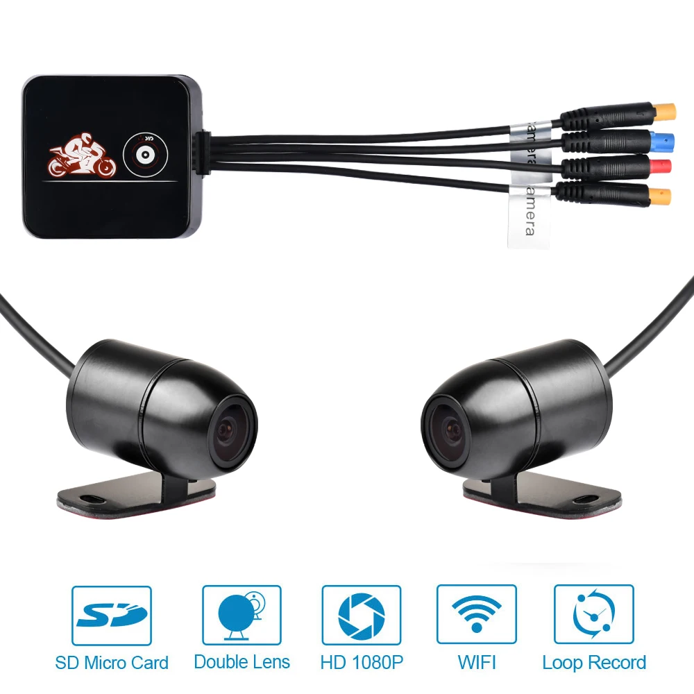 Мотоцикл WiFi дуальный Камера DVR Регистраторы Dash Cam спереди 1080P + 720P зеркало заднего