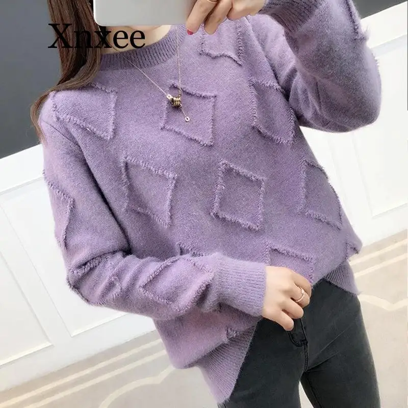 

2020 pink warm thick Women Sweaters And Pullovers Autumn Winter Long Sleeve Knitted Warm Loose Sweater Female Jumper Ladies