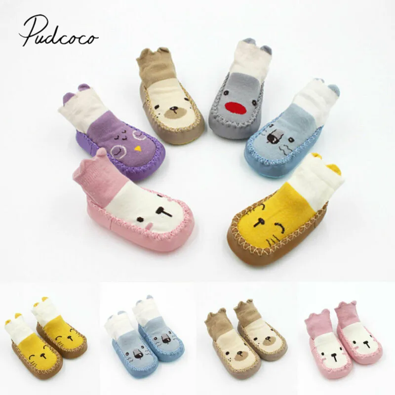 Носки для малышей Детские носки-тапочки для новорожденных на осень и зиму противоскользящая обувь носки с рисунками из мультфильмов с мягкой подошвой Новинка, для детей от 0 до 24 месяцев
