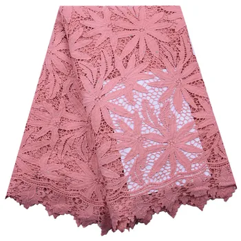

High Quality Pink Water Soluble Lace Fabrics 2020 African French Guipure Lace Fabric With Stones Embroidered Lace Dress 1781
