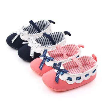 

Baby Girl Bow Shoes Toddler Baby Princess Dots Striped Newborn Soft Cotton Toddler Lace Crib Infant Little Kid Sole First Walker