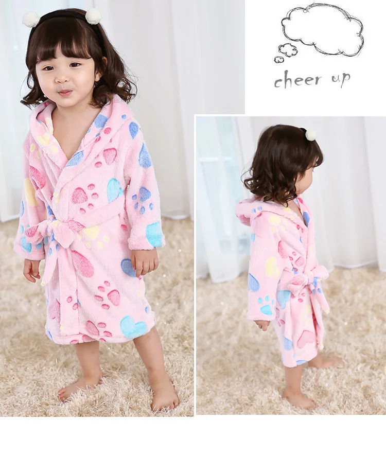 Новый Зимний стильный спортивный костюм для девочек, ночная рубашка, детские пижамы, детский плотный фланелевый банный Халат