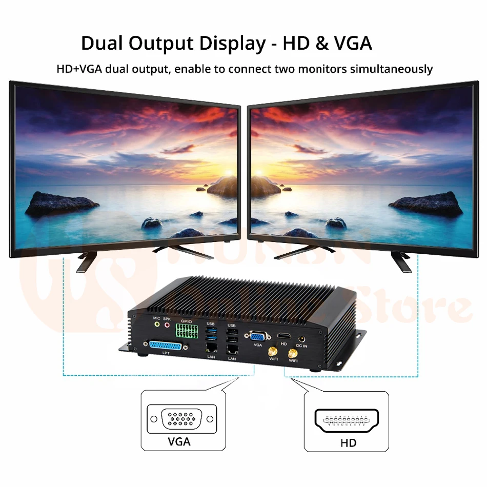 AIM06 Industrial Fanless Mini PC with Intel Core I3/I5, Windows 11 or Linux, 4G, Watchdog, 2LAN, GPIO, 6COM RS232 422 485 Description Image.This Product Can Be Found With The Tag Names Barebone Mini PC, Computer Office, Industrial pc