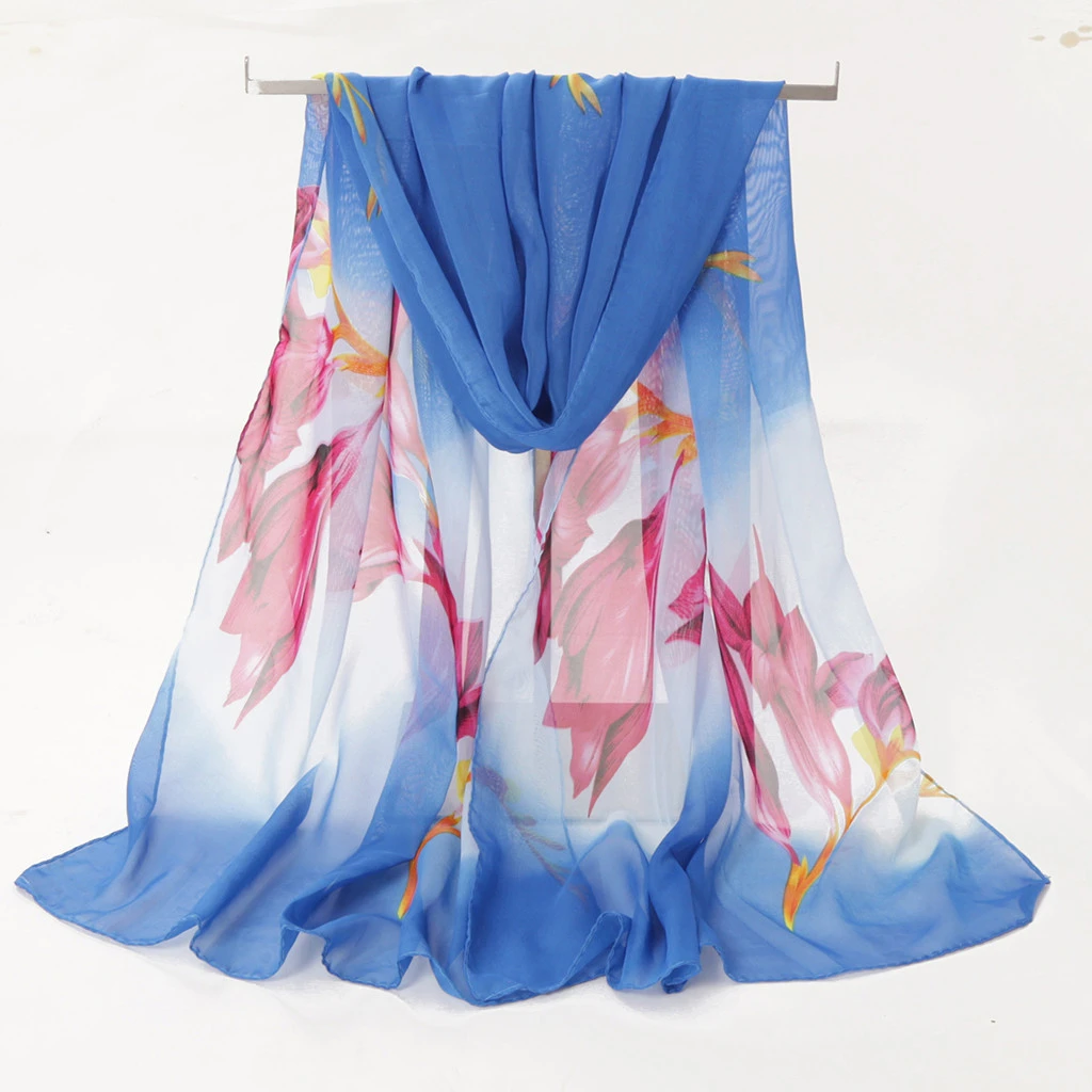 Fashion Silk Chiffon Scarves Women Wrap Sunscreen Beach Cover Up Long Hijab Print Flowers Shawl Summer Polyester Cape Femal 919