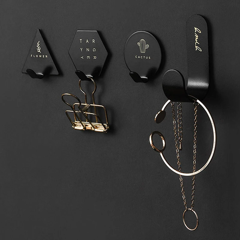 

4pcs/set Creative Nordic Iron Viscose Hook Wall-mounted Punch-free Hooks Geometric Shape Hook For Bathroom Kitchen Organization