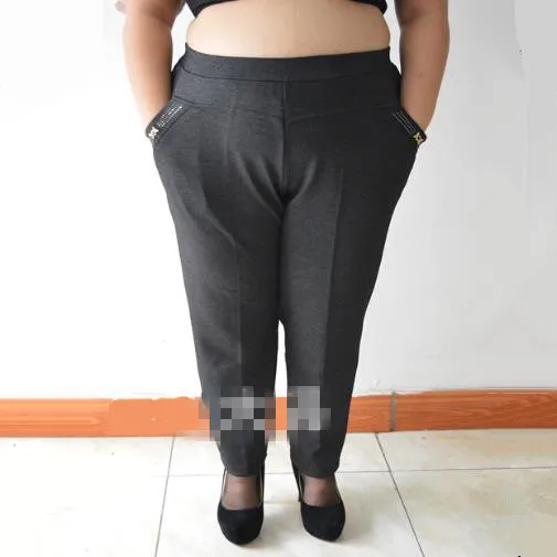 Ретро женские штаны зимние женские шаровары 5XL 6XL размера плюс среднего возраста Женская одежда с высокой талией черные узкие брюки J495