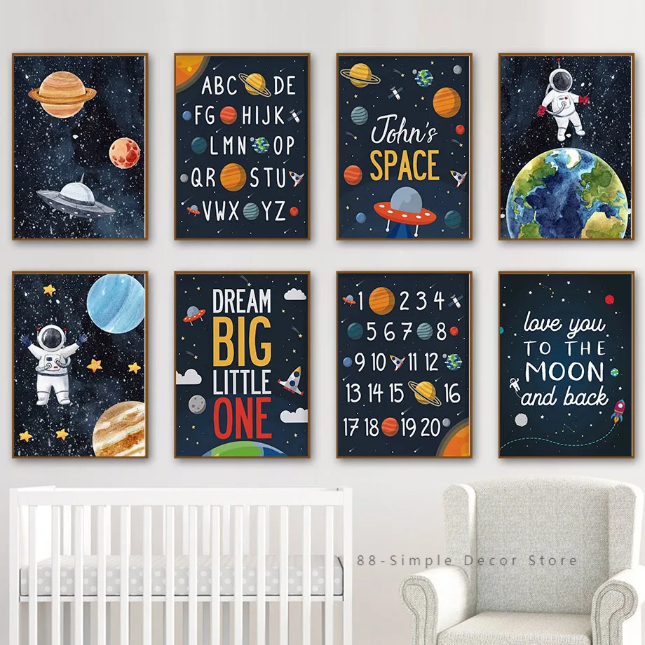 

Space Planet Astronaut Number Alphabet Customiz Wall Art Canvas Painting Nordic Posters And Prints For Room Decor Pictures