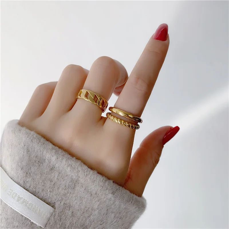 Boho Chunky Geometrico Doppio Strato Twist Ring Moda Per Donna Acciaio Inossidabile Oro Knuckle Rings Uomo Donna 2022
