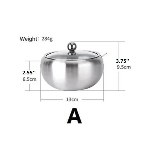 Сахарница графинчик из нержавеющей стали с крышкой и ложкой солонка соус графинчик банка для приправ бак для специй и перца кухонный инструмент для приготовления пищи - Цвет: A