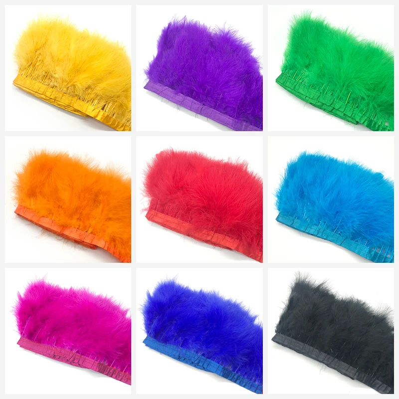 

13 Colors 1 Meter Width15-18 CM Fancy Soft Fluffy Dyed Colorful Turkey Marabou Feather Ribbon Lace Trim Party Garment Decoration