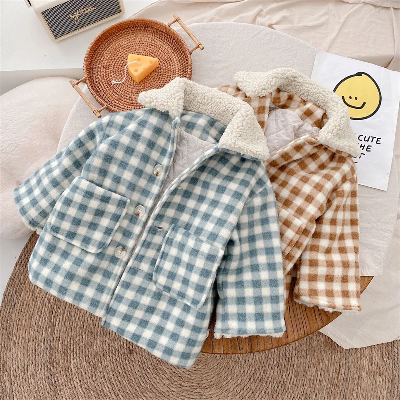 

Girls Boys Coat Jacket Plus Velvet Thicken 2022 Vintage Warm Winter Outerwear Christmas Gift Cotton Fleece Kids Children's Cloth