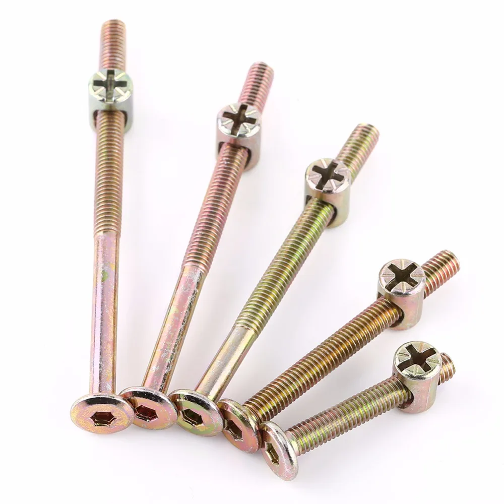 Screw Bolt Nut Set Screw Washer Nut Kit 10pcs/pack M6 Carbon Steel Furniture Bolts And Nuts Set With Barrel Nuts Dowel Nut Connector Fastener Fixing Screws Set